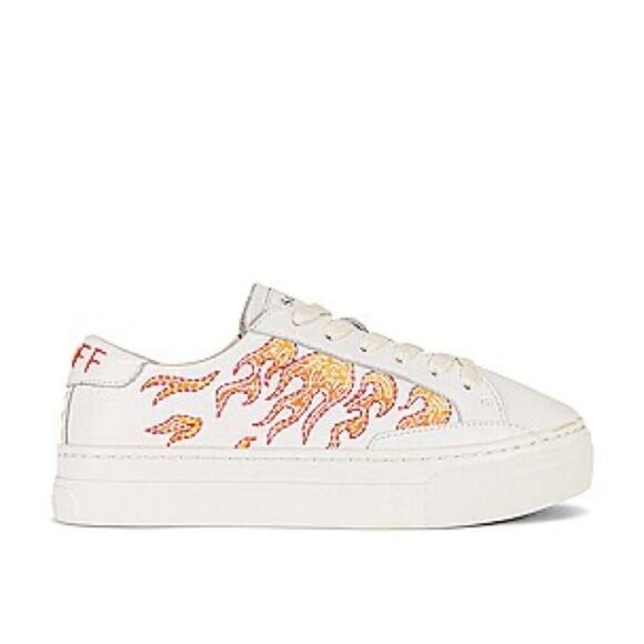 NIB Soludos Hot Stuff Ibiza Leather Lace Up Platform Sneakers White Multi Sz 7 - Picture 1 of 8